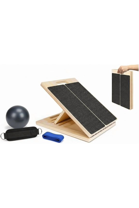 Complete 4-in-1 Fitness Bundle, Slant Board Bundle with Gym Ball and 2 Exercise Straps, Slant Board for Stretching, Portable Board for Strength , , and Core .