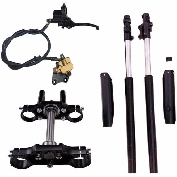 Complete 45mm/48mm Upside Down Front Fork Shock Absorber and Triple Clamp Handlebar Riser Set for Pit Dirt Bike