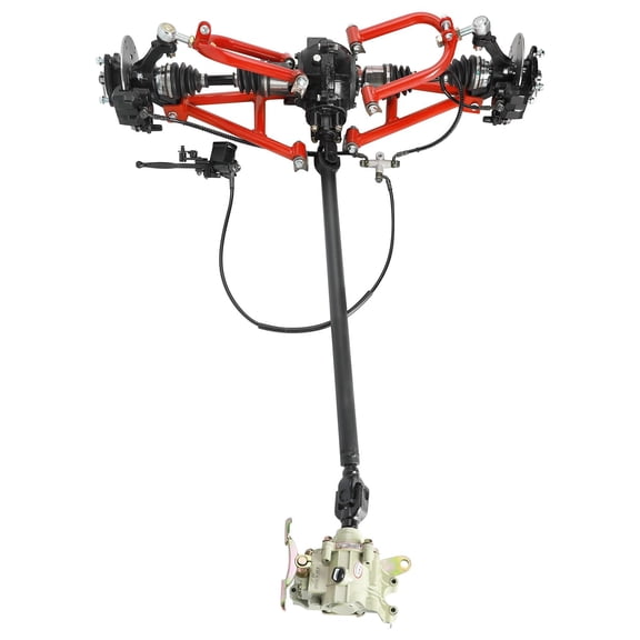 Complete 4WD Go Kart Rear Drive Axle Shaft Assembly 720mm, CV Axle, Shock SwingArm, Steering Spindle Hub, Brake Caliper, Reverse Gearbox & Differential Case, for DIY ATV UTV Quad Buggy Dune
