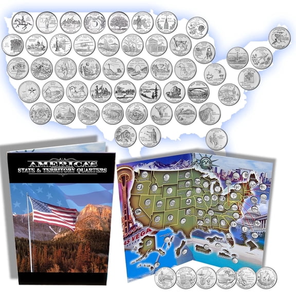 US Mint 1999-2009 56 State Quarters Set  All 50 States + 6 Territories, Uncirculated, in Folder Display Book