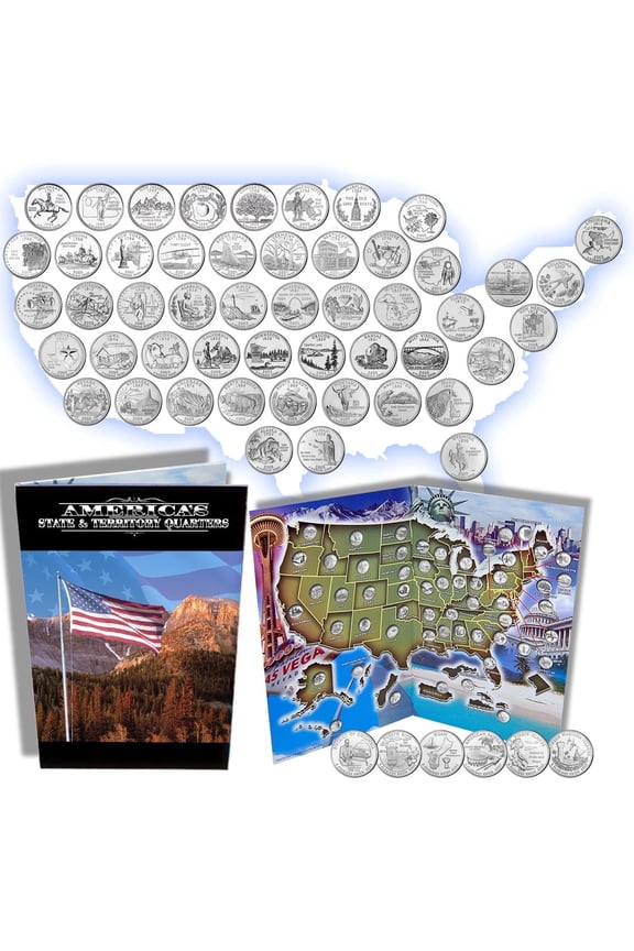 US Mint 1999-2009 56 State Quarters Set  All 50 States + 6 Territories, Uncirculated, in Folder Display Book