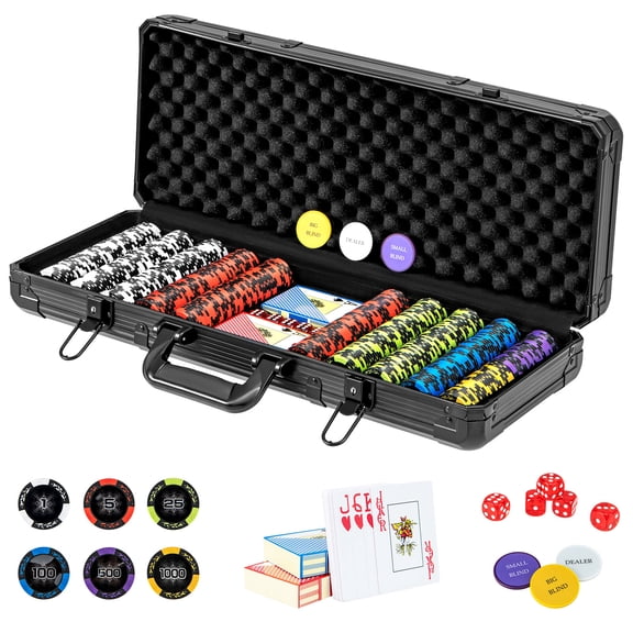 Complete 500 Piece Poker Chip Set With 14 Gram Claytec Chips Aluminum Case