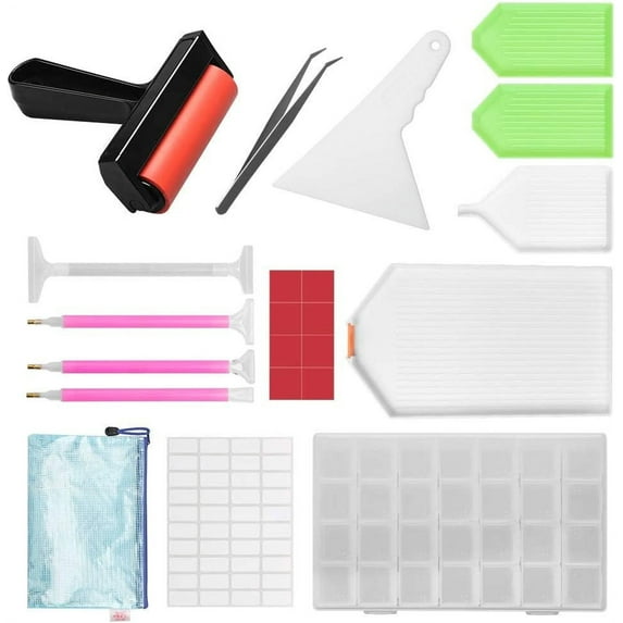 Complete 5D Diamond Painting Kit Tool, Tomorotec Diamond Painting Accessories, Light Drill Pens, Fix Tools Aligning Repair, Painting Roller, Storage Box, Plastic Tray Kits for DIY Craft
