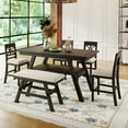 thumbnail image 1 of Complete 6-Piece Wood Counter Height Dining Table Set with Storage Shelf for Small Spaces, Rustic Kitchen Table Set of 6 with Upholstered Bench and Four Chairs in Espresso Finish, 1 of 9