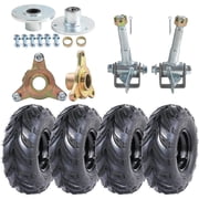 Complete 6" Wheels 145/70-6 ATV Tires Rims, 145x70-6 Go Kart Wheels, 4PR, Tubeless, Off Road with 3 Bolt Pattern 78mm, 3 Lug Hubs, Steering Spindles for Quad Mini Bikes, Baja DB30, Coleman CT100U