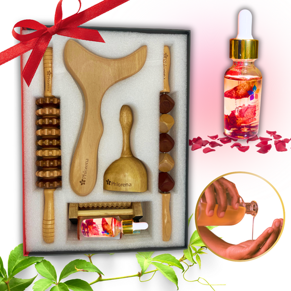 Phlorena Maderoterapia 7-in-1 Wood Therapy Tools Kit for Body Sculpting, Shaping, and Thai Massage