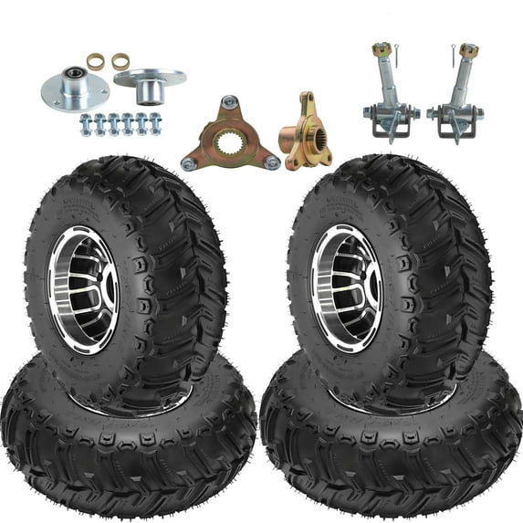 Complete ATV Go Kart Tires and Rims Tubeless 16x8-7 Inch Front & Rear Tires with Aluminum Rims 3 Stud for Go Kart Buggy ATV Mini-bikes Quad Tires and Wheels & Steering Knuckles Hubs (TK212)