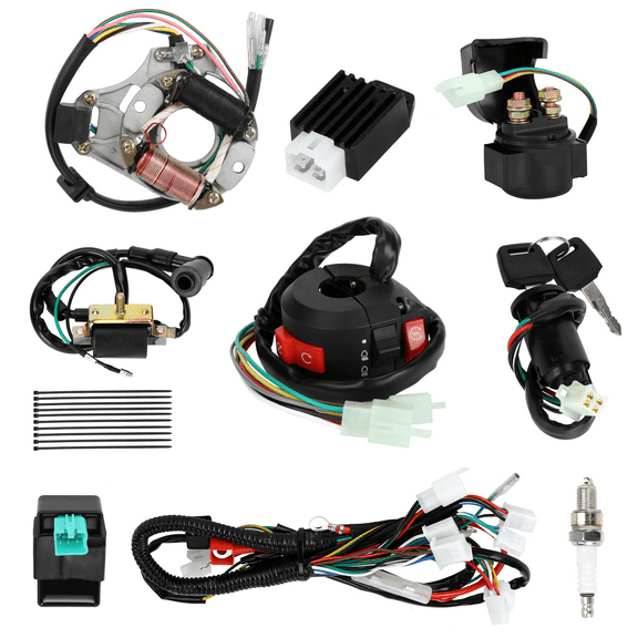 Complete ATV Wiring Harness Kit Compatible with Tao tao Coolster 125cc 110cc Chinese ATV Quad 4 Wheeler 4 Stroke Performance Parts with Ignition Coil Stator CDI Box Starter Solenoid Voltage Regulator