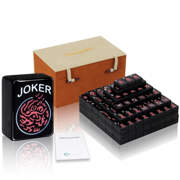 Complete American Mahjong Set with 166 Black Tiles (1.2"), 4 Dice, and A Storage Case, Ideal for Game Nights and Gifts