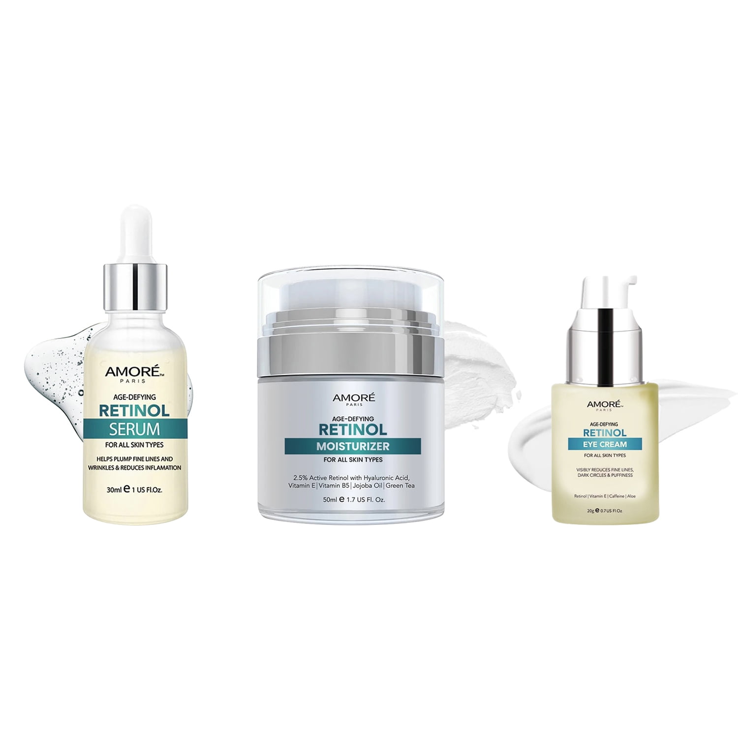 Complete Anti-Aging Skincare Set with Retinol Face Serum, Night Moisturizer, and Eye Cream
