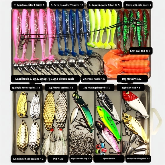 Complete Assorted Fishing Lure Kit, Multi-Type Hard Soft Mixed Lure Set with Storage Box for Freshwater Saltwater Angling
