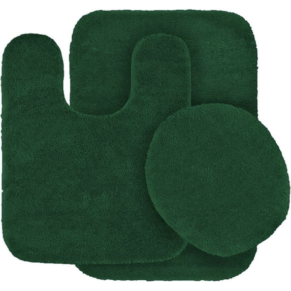 Complete Bath Mat Rug Set Hunter Green Color #6 Non Slip Super Soft Shaggy Chenille 7 piece 1 Mat,1 Contour Mat,1 Lid Cover Plus 4pc Ceramic Accessories