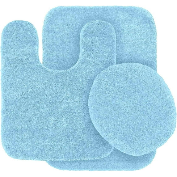 Complete Bath Mat Rug Set Light Blue Color #6 Non Slip Super Soft Shaggy Chenille 7 piece 1 Mat,1 Contour Mat,1 Lid Cover Plus 4pc Ceramic Accessories