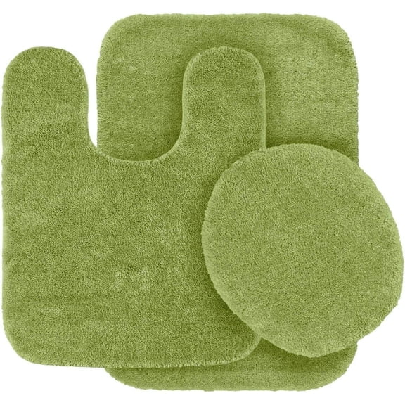 Complete Bath Mat Rug Set Sage Green Color #6 Non Slip Super Soft Shaggy Chenille 7 piece 1 Mat,1 Contour Mat,1 Lid Cover Plus 4pc Ceramic Accessories