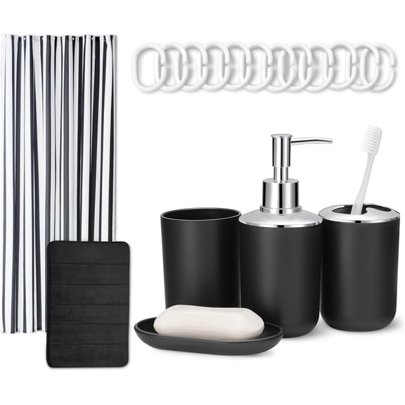 Complete Bathroom Set - 18-Piece with Shower Curtain, Bath Mat and Accessories, 72 x 72 inch, White