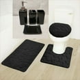 thumbnail image 1 of Complete Bathroom Set For Bathroom 3PC Rug Rock Black Memory Foam 1 Mat/ 1 Contour Non Slip , 1 Lid Cover with Matching + 4pc Ceramic Accesories, 1 of 2
