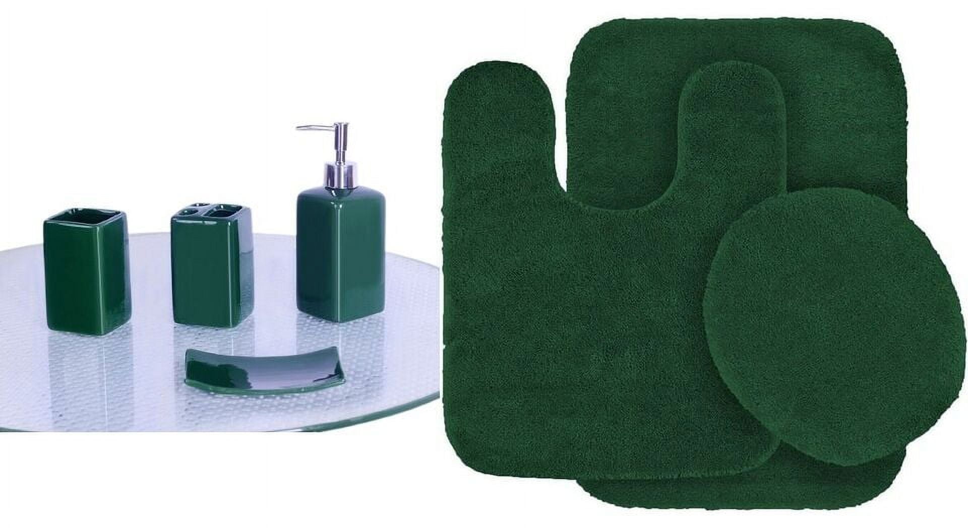 Complete Bathroom Set For Bathroom 3PC Rug Rock Hunter Memory Foam 1 Mat/ 1 Contour Non Slip , 1 Lid Cover with Matching + 4pc Ceramic Accesories