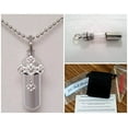 thumbnail image 1 of Complete Beautiful Silver Lace CROSS CREMATION URN with Engraved Heart - Includes Velvet Pouch, Ball-Chain, Fill-Kit, Instructions, 1 of 2