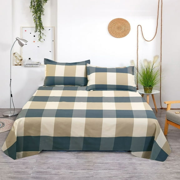 Complete Bedding Set Polyester Bed Sheet with Pillowcases All Season Comfort - Classic Design Breathable Fabric(A)