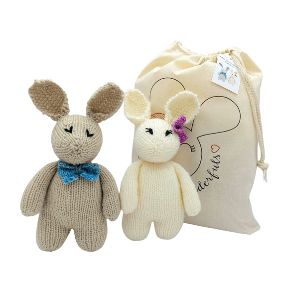 Complete Beginners Knitting Kit Arthur & Betsy Bunny Kit - Learn to knit with step by step video tutorials