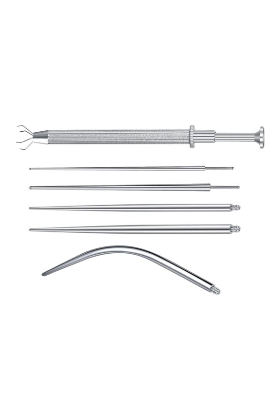 Complete Body Jewelry Insertion Tool Set 6 Stainless Steel Pieces With Smooth Finishes For Safe Hygienic Piercing