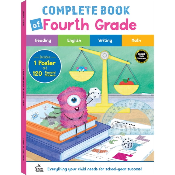 Pre-Owned Carson Dellosa Complete Book of 4th Grade Workbook, Reading Comprehension, Math, Language Arts, and Writing Practice, Classroom or Homeschool Curriculum