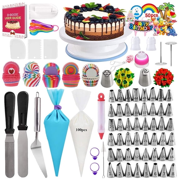 NATPLUS 322-Piece Cake Decorating Kit, Complete Baking Supplies Set with Rotating Turntable & Piping Tips, Professional Pastry Tools for Beginners & Cake Lovers, Cake Decorating Set
