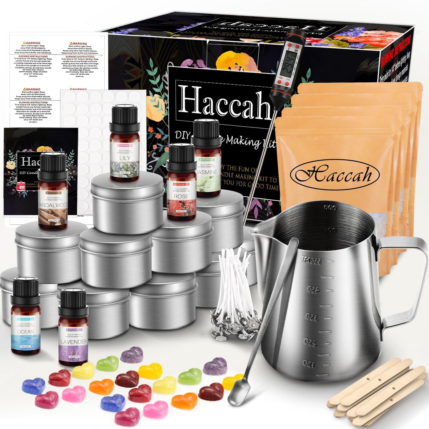 Complete Candle Making Kit,Candle Making Supplies,DIY Arts and Crafts Kits for Adults,Beginners,Kids Including Wax, Wicks, 6 Kinds of Scents,Dyes,Melting Pot,Candle tins