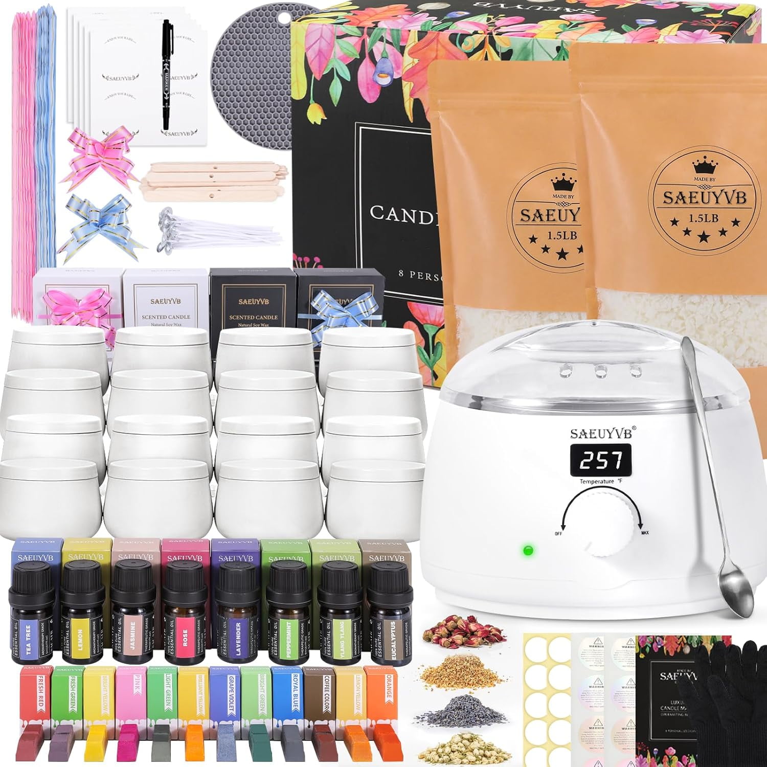 Complete Candle Making Kit Kit for Adults with Hot Plate DIY Starter Supplies/Kit - Perfect as Home Decorations（White）