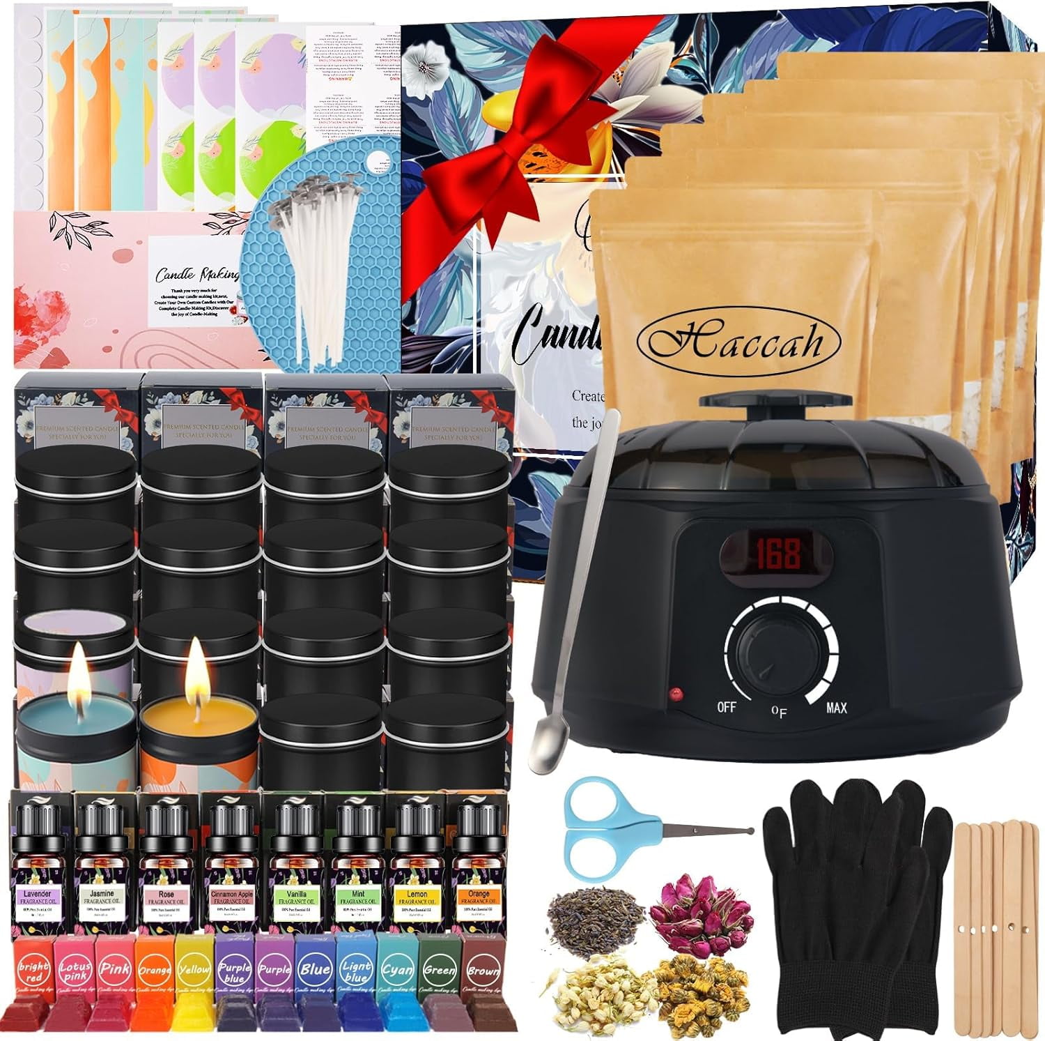 Complete Candle Making Kit With Wax Melter, Candle Making Supplies, Candle Making Kit For Adults,Beginners,Kids,Including Electric Stove,Wicks,Beeswax Wax,Rich Scents,Candle Tins,Dyes,Wick Clip