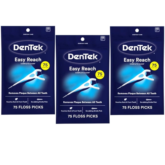 DenTek Easy Reach Complete Clean Floss Picks With Scrubbing Bristle Pick 75 Ct