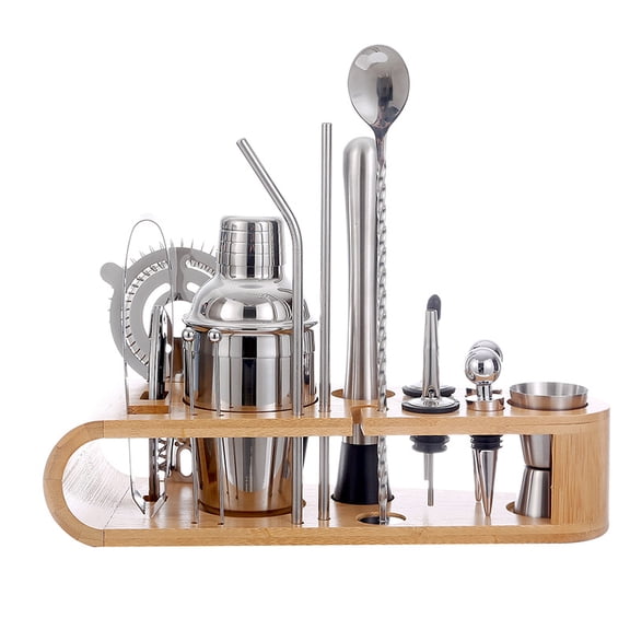 Complete Cocktail Shaker & Bar Tool Set Stainless Steel Bartender Kit with Bamboo Stand, Perfect for Home Bar, Parties & Professional Mixology