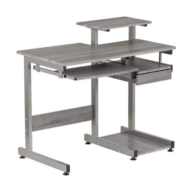 Sleek Gray MDF and Steel Compact Computer Desk with Drawers
