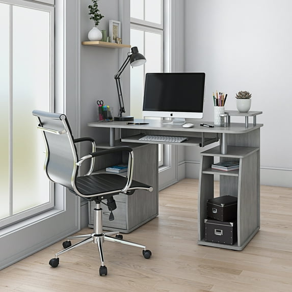 Complete Computer Workstation Desk with Storage, Grey