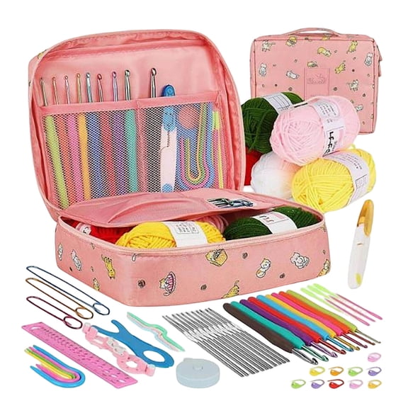 Complete Crochet Kit for Adult Beginners, 59-Piece Crochet Starter Set with Yarn, Ergonomic Hooks 2.0-6.0mm & Lace Steel Needles 0.6-1.9mm, All-In-One Knitting Craft Supply, B