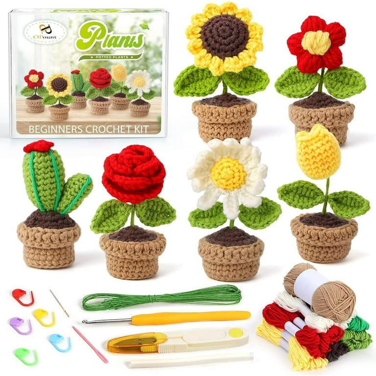 Complete Crochet Kit for Beginners - 6 PCS Potted Plants,Starter