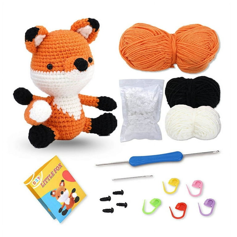 Complete Crochet Kits for Beginners,DIY Animal Cute Fox Crochet Kit with  Knitting Markers Easy Yarn Ball,Instructions 