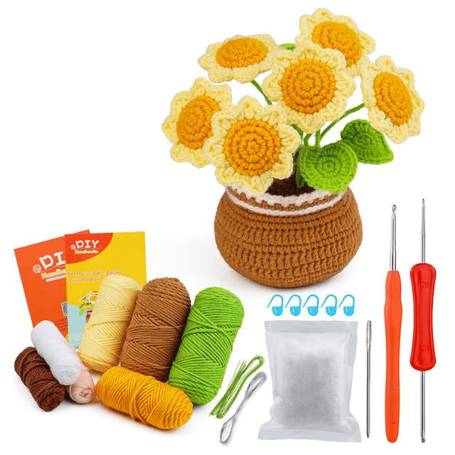 Complete Crochet Kits for Beginners,DIY Sunflower Crochet Kit with
