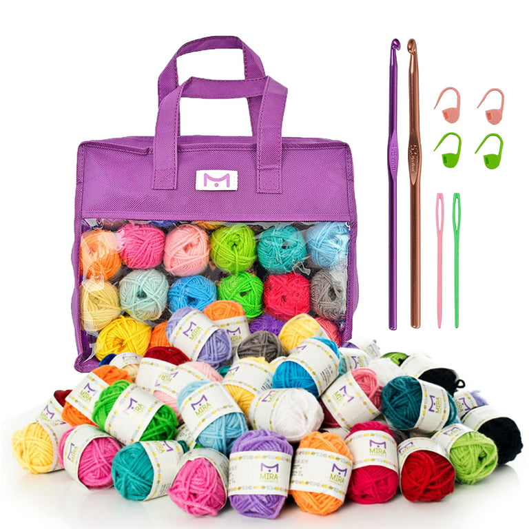 Complete Crochet / Knitting kit for Beginners, 40 Mini Colorful Skeins of  Yarn