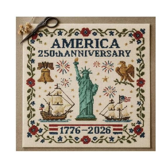 Complete Cross-Stitch Embroidery Kit with 12x12 Inch Fabric, Easy Beginner-Friendly Patriotic Patterns, Perfect for Holiday Wall Decor and Gift Making