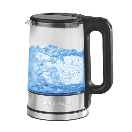Complete Cuisine 1.7 Liter Cordless Glass Electric Kettle, with Blue LED Indicator Light and Auto-Shutoff & Boil-Dry Protection