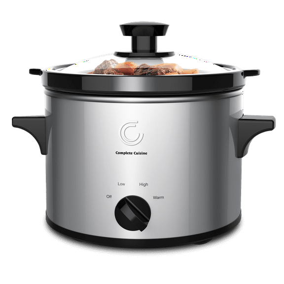 Complete Cuisine  Gourmet Slow Cooker with Adjustable Temp, Entrees, Sauces, Stews & Dips, Dishwasher Safe Glass Lid & Crock, 1.5 Quart, Stainless Steel