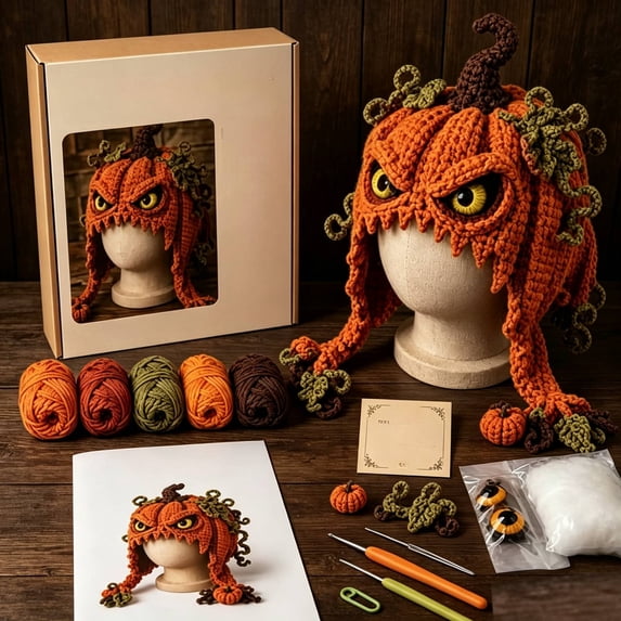 Complete DIY Crochet Kit for Beginners, Halloween Fantasy Hood Hat Craft Set with Yarn, Hook, Instructions and Gift Box(style:B)