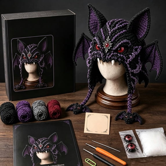 Complete DIY Crochet Kit for Beginners, Halloween Fantasy Hood Hat Craft Set with Yarn, Hook, Instructions and Gift Box(style:D)