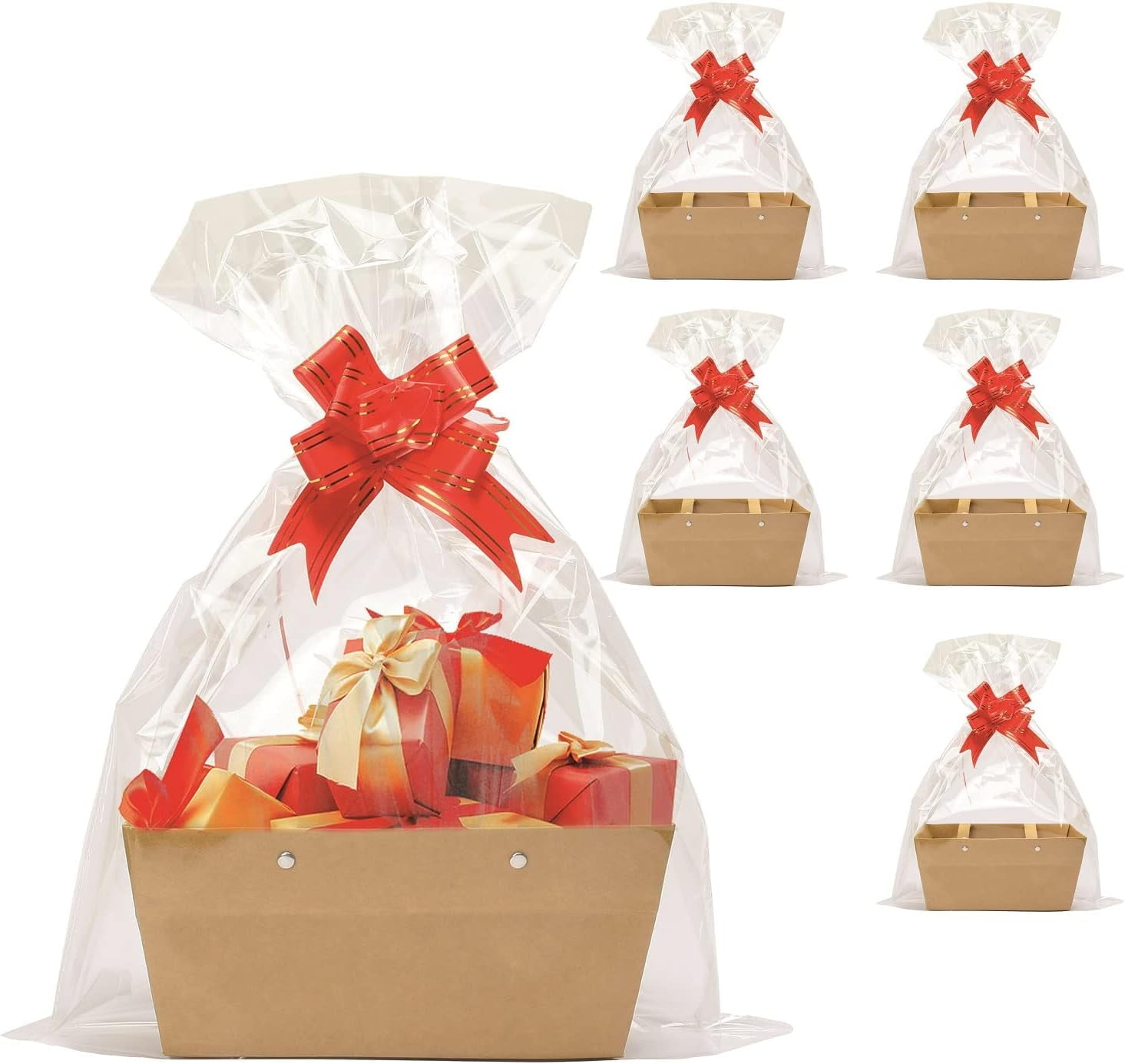 Complete DIY Gift Basket Kit 5 Empty Baskets with Handles, Red Bows