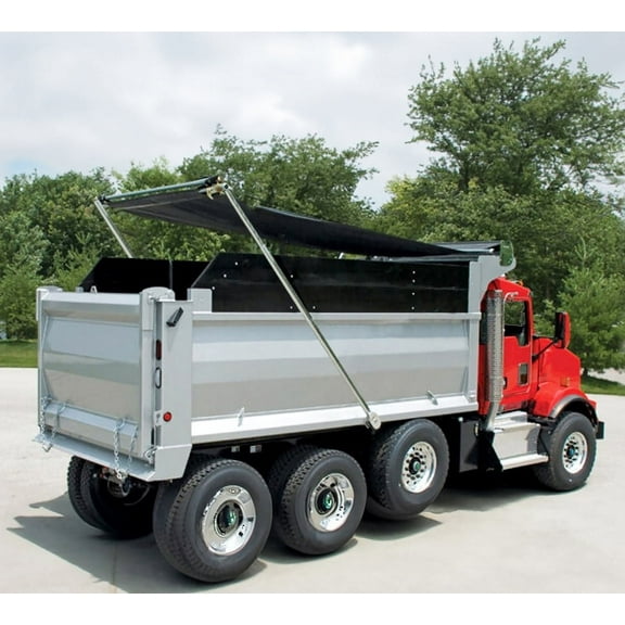 Complete Electric Aluminum 4-Spring Dump Truck Tarp System with 8' x 18' Mesh Tarp for Dump Truck Beds Upto 24' Long & Under 106" Wide - Complete Dump Truck Tarping System