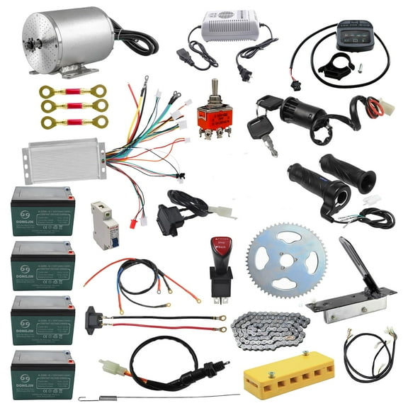 Complete Electric Brushless DC Motor Kit, 48V 1800W Motor Controller with Battery Set 428 Sprocket for DIY Golf Cart Go Kart ATV Quad Buggy Scooter E Bike Bicycle Razor Pit Dirt Bike