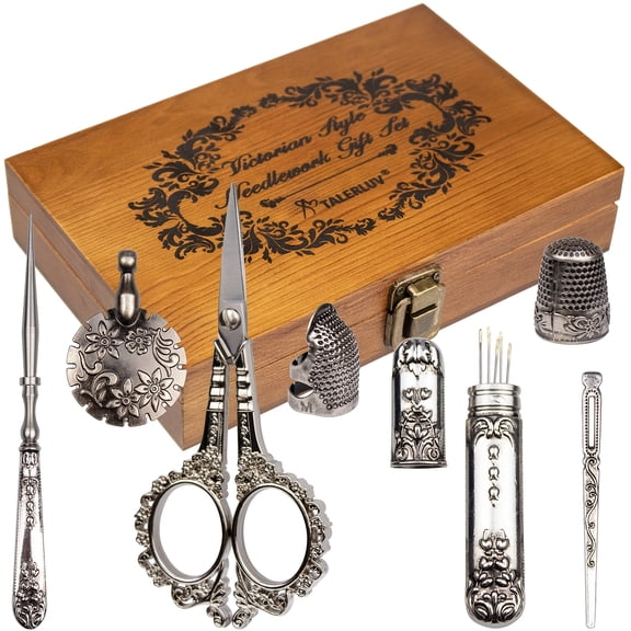 Complete Embroidery and Sewing Scissor Set with Essential Tools Including Thread Cutters, Thimbles, and Needles for Handcraft Projects