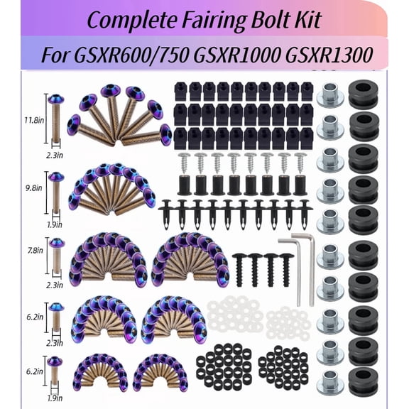 Complete Fairing Bolt Kit Purp-Blue Irid. Plastic Bodywork Screws for Suzuki Motorcycle GSXR600 GSXR750 GSXR1000 GSXR1300 Hayabusa