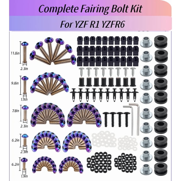 Complete Fairing Bolt Kit Purp-Blue Irid. Plastic Bodywork Screws for Yamaha Motorcycle YZF R1 YZFR6